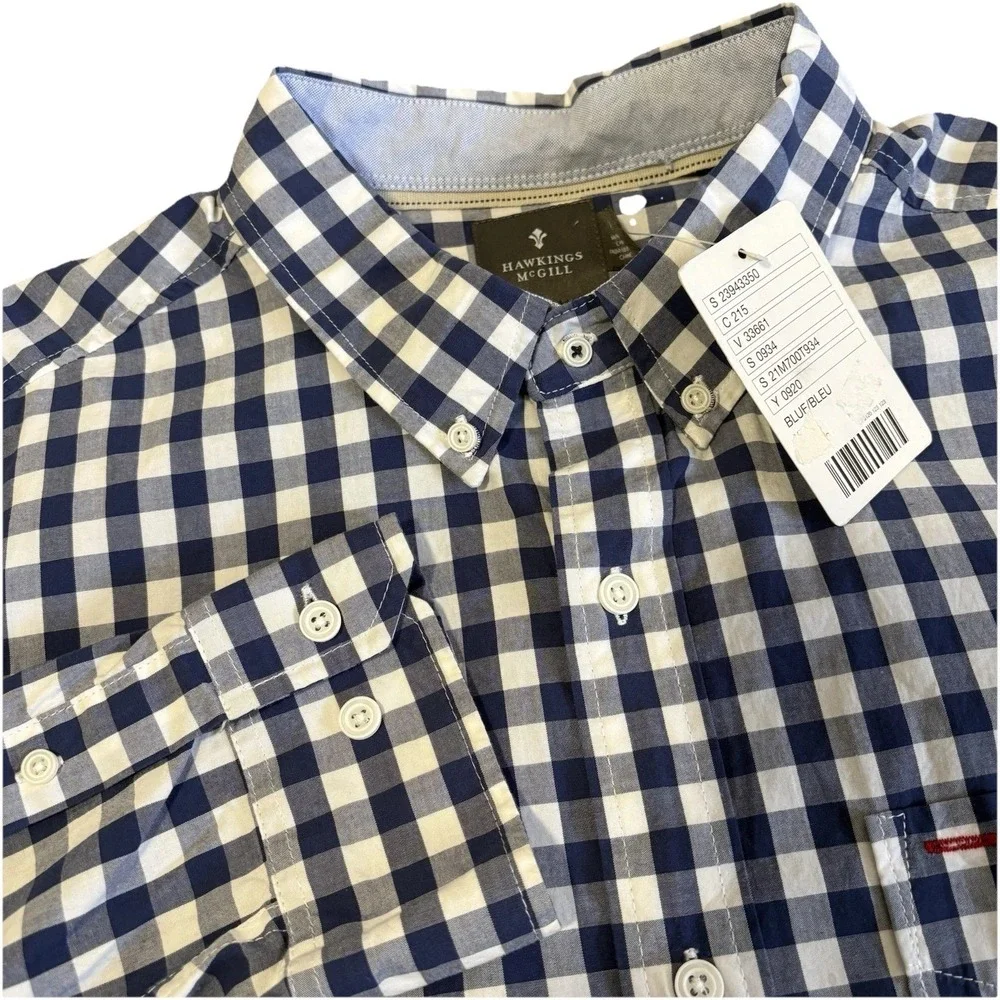 Hawkings McGill Button Down Shirt Mens XL Blue Gingham Long Sleeve NWT
